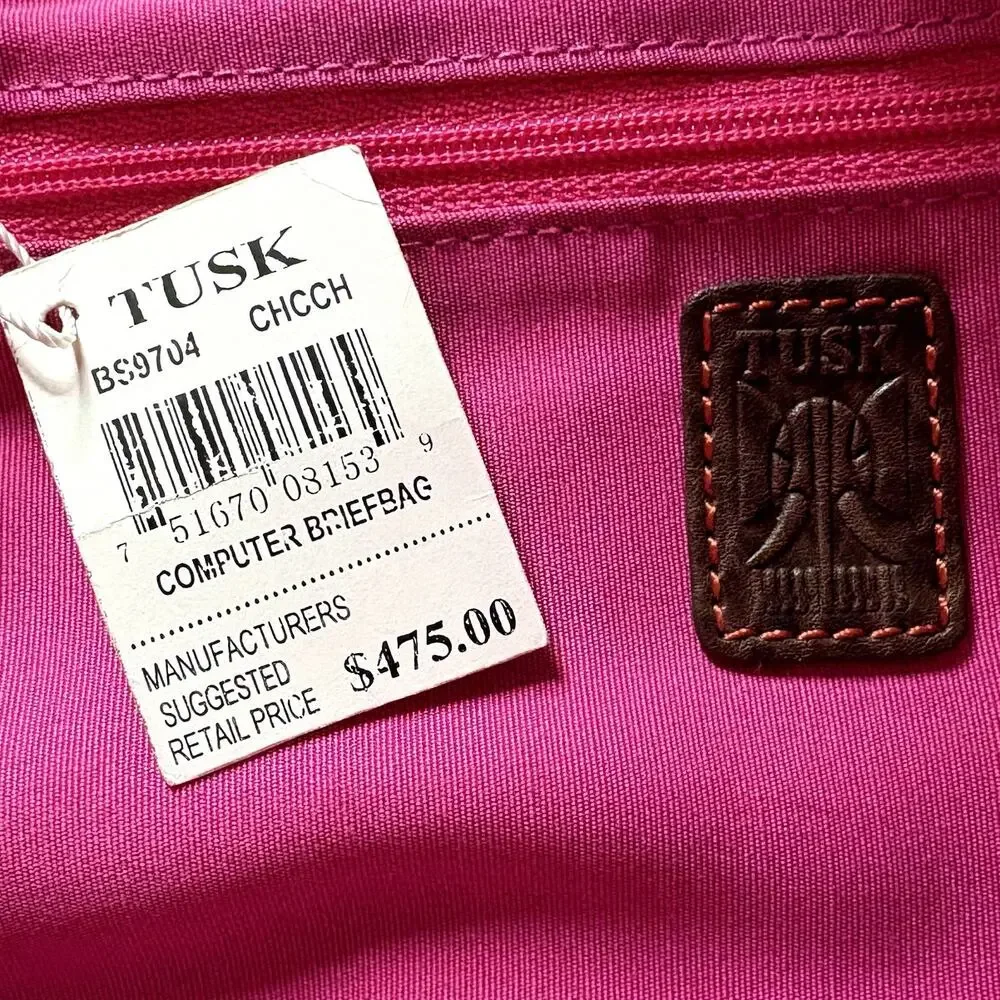 Tusk Computer Brief Messenger Bag Leather Padded Adjustable Strap FLAW READ